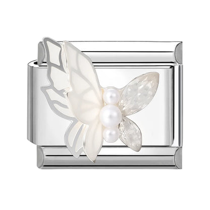 New Shiny Zircon Heart Butterfly Flower Star Bow Italian Charm Links Fit 9MM Stainless Steel Bracelet Girls' DIY Making Gift