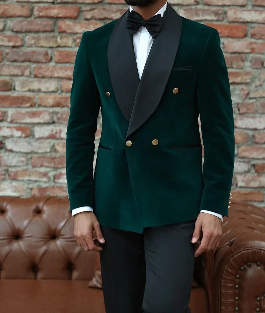 Velvet Formal Men Suits for Prom Wedding Double Breasted Groom Tuxedo 2 Pieces Celebrity Suit Jacket with Pants Custom Made