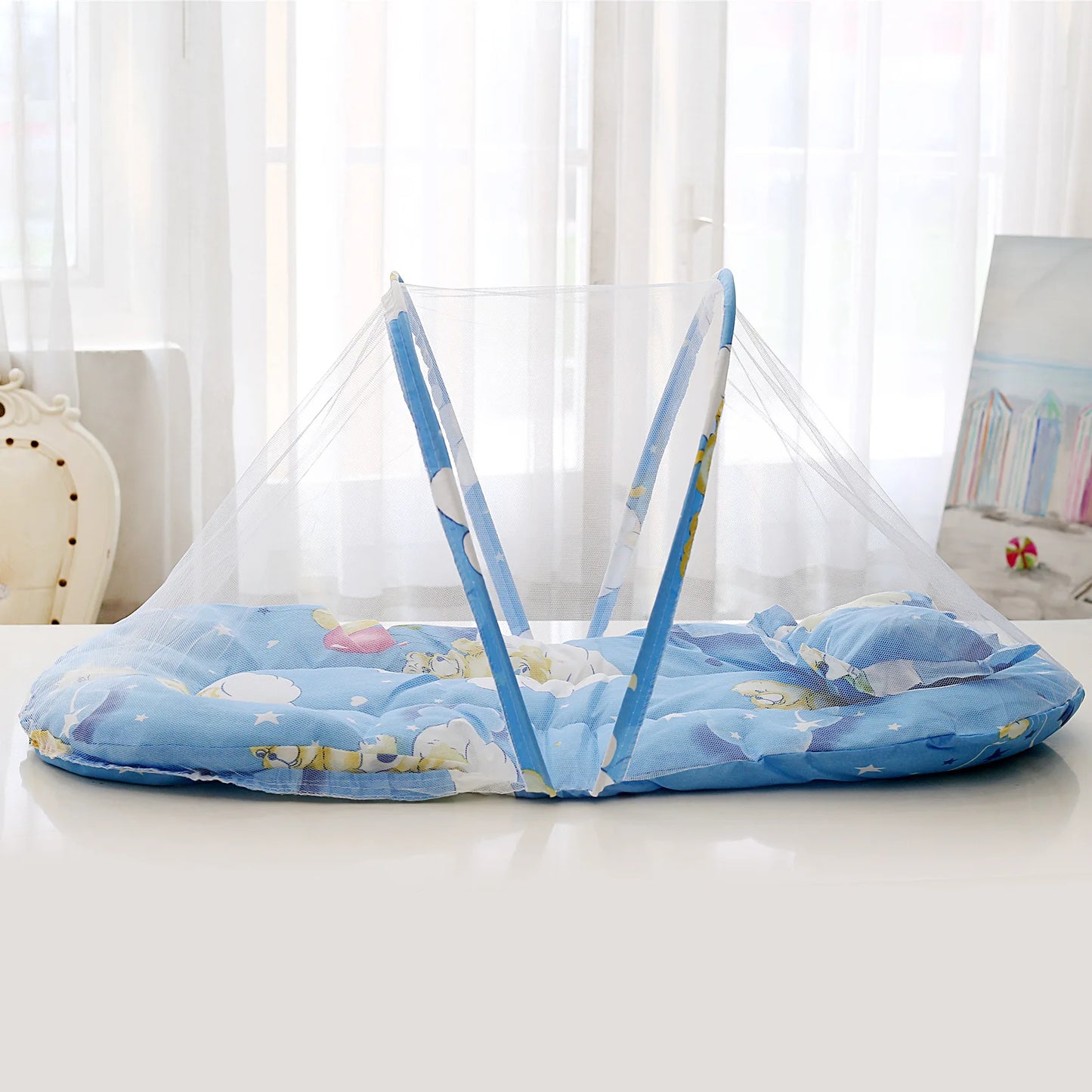 Foldable Baby Crib Mosquito Net with Mattress and Pillow Sleeping Diaper Pad Newborn Mosquito Tent Baby Crib Netting Travel Bed