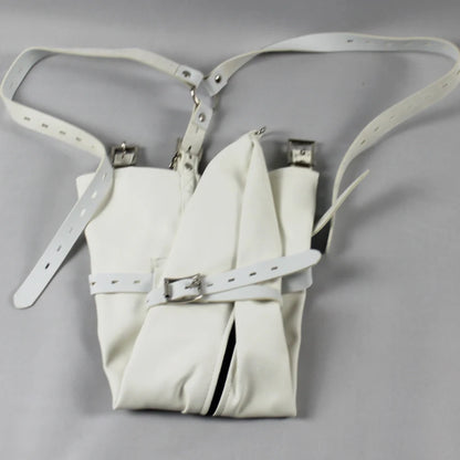 Leather Tight Single Glove Straight Arm Binder Over Shoulder Straps BDSM Bondage Arm Cuffs Zipper Body Harness Adult Roleplay