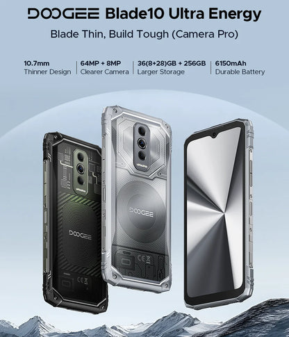 DOOGEE Blade10 Ultra Energy Rugged Phone Gemini AI 10.7mm Ultra-thin 6150mAh Battery Android 15 Widevine L1 Smartphone NFC