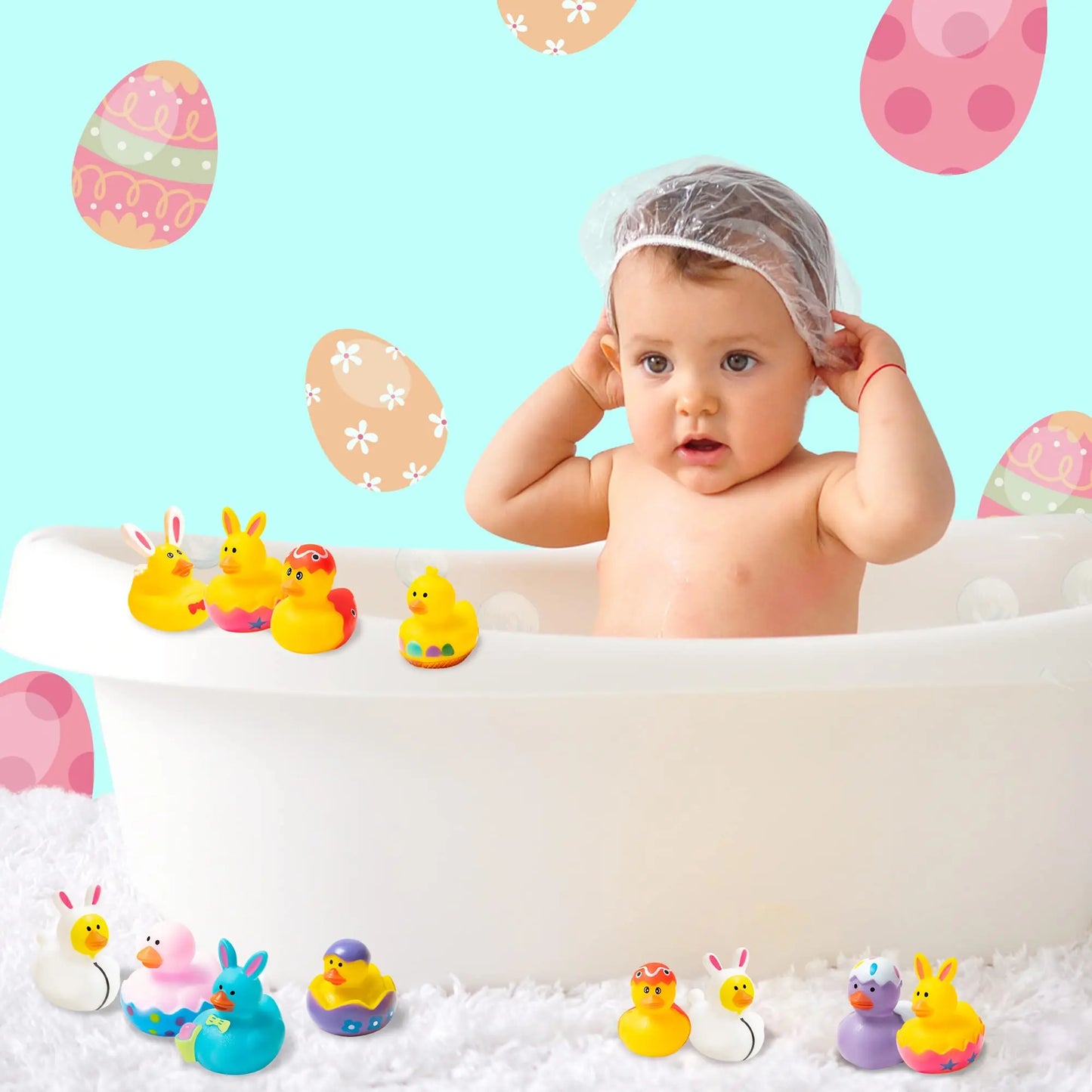 2/6/12/24pcs Easter Rubber Ducks, Mini  Bunny Rubber Duckies Bath Toys for Kids,  Easter Basket Stuffers and Party Favors