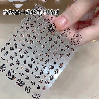 5D Pink Leopard Print Nail Art Stickers 8x10cm Pink/Black/Brown Leopard Nail Decal DIY Manicure Adhesived Leopard Slider