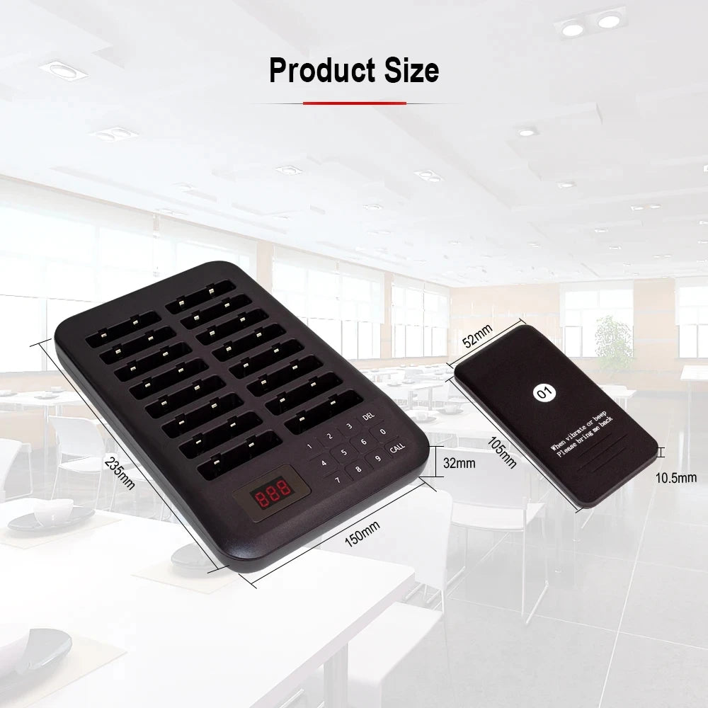 Calling System With 16 Pagers Buzzer Light Vibration 4 Modes Keypad Transmitter Guest Paging Coaster For Restaurant Coffee Shop