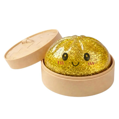 Realistic Giant Dumpling Squeeze Toy with Bamboo Steamer Soft TPR Dough Ball Decompression Fidget Toy Creative Funny Gift
