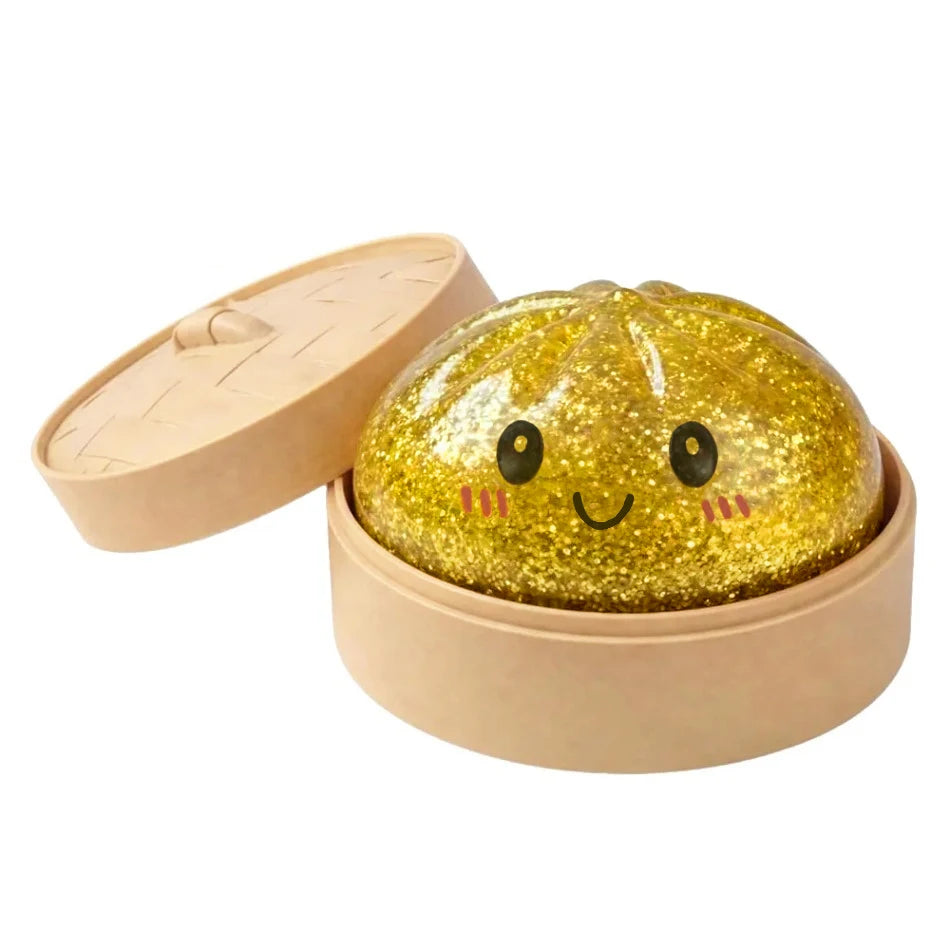 Realistic Giant Dumpling Squeeze Toy with Bamboo Steamer Soft TPR Dough Ball Decompression Fidget Toy Creative Funny Gift