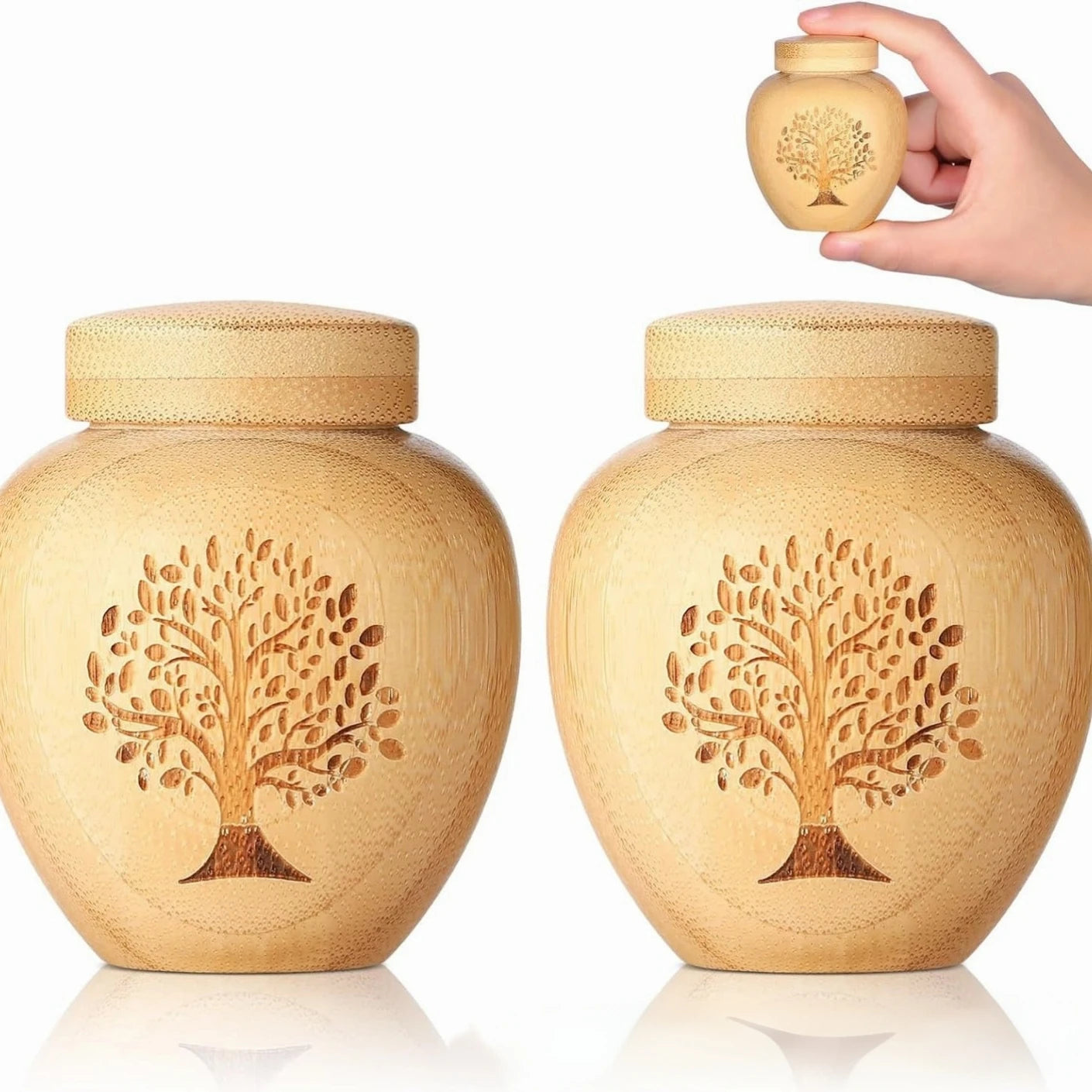G14 Bamboo Cremation Urn Tree Life Threaded Pet Ashes Keepsake Urn  Ash Container for Dog Cat Human Loved One Funeral Souvenir