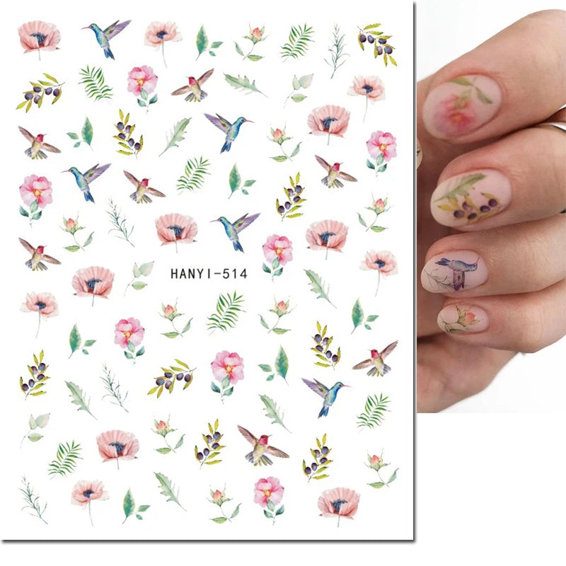 3d Nail Art Decals Elegant White RoyalBlue Roses Flowers Adhesive Sliders Nail Stickers Decoration For Nail Manicure