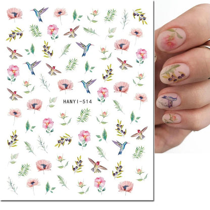 3d Nail Art Decals Elegant White RoyalBlue Roses Flowers Adhesive Sliders Nail Stickers Decoration For Nail Manicure