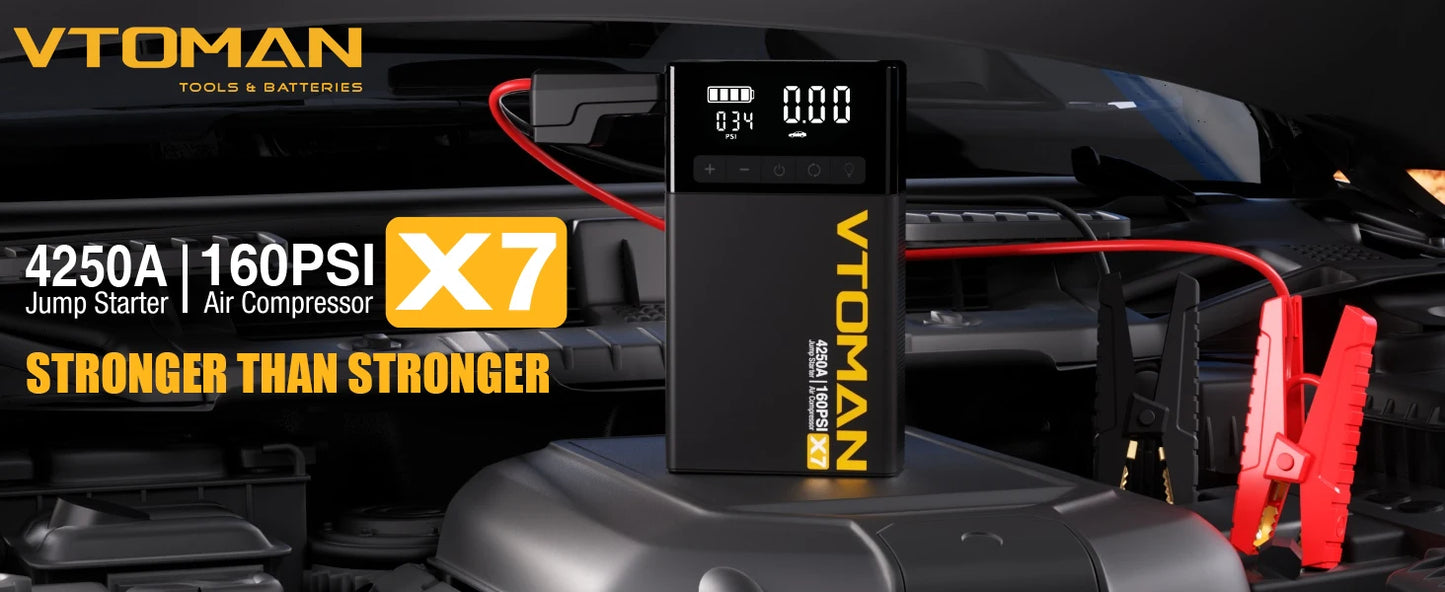 VTOMAN X7 4-in-1 Car Jump Starter 4250A - 160 PSI Air Compressor, 12V Car Battery Booster & Portable Power Bank