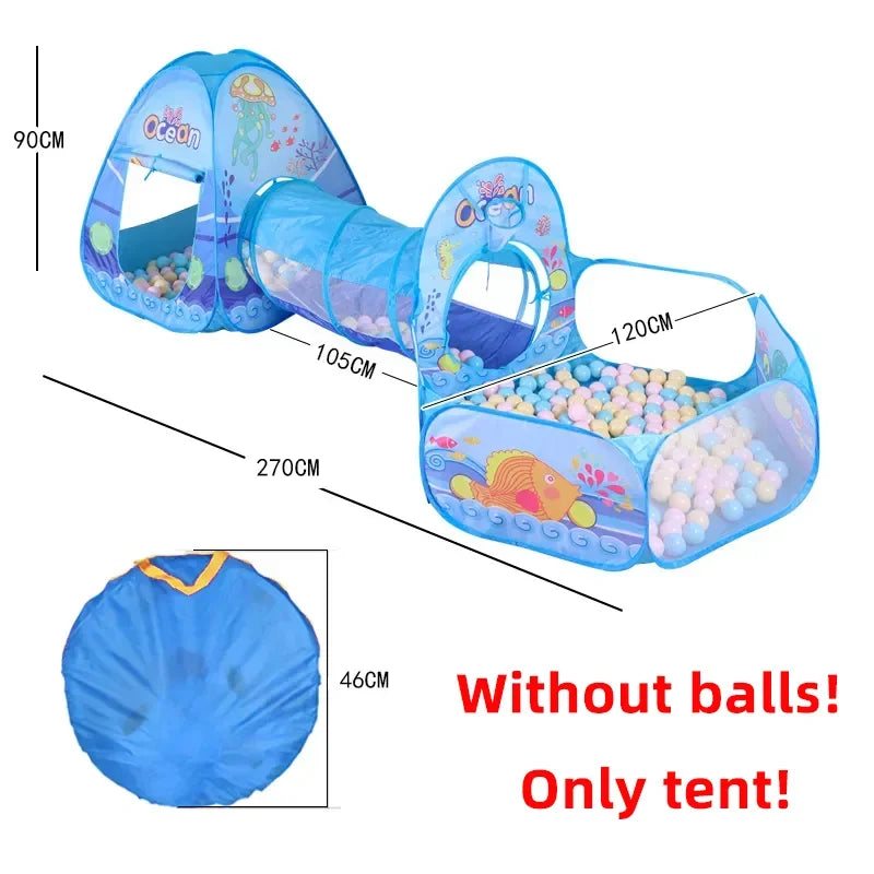 3 in 1 Integrated Play Set Consists of a Playhouse Tent Crawling Tunnel and Ball Pit It Adopts Foldable Lightweight Fabric