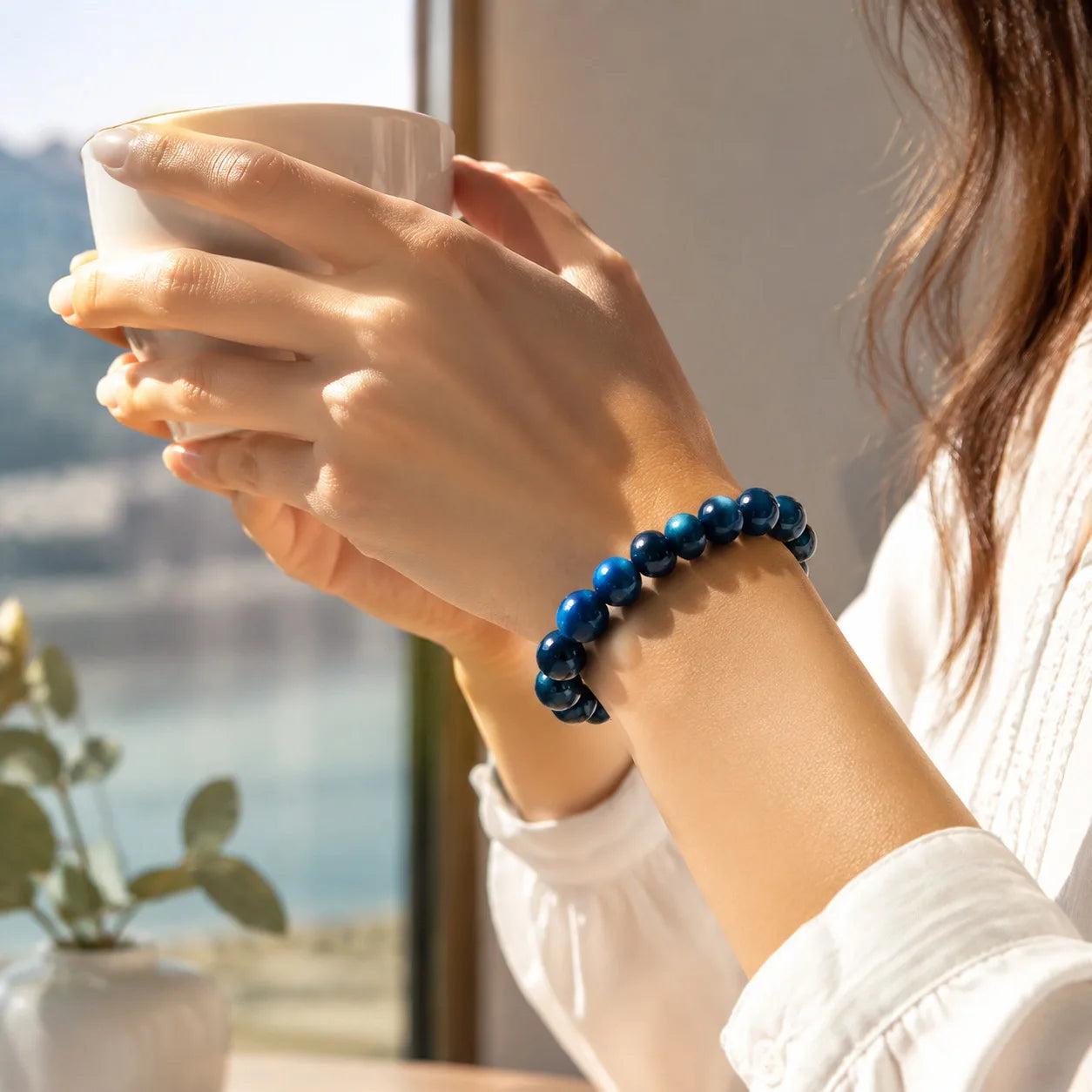 1Pc 6/8/10mm Minimalist Blue Tiger Eye Stone Beaded Bracelet Natural Stone Round Beads Bracelet For Daily Decoration