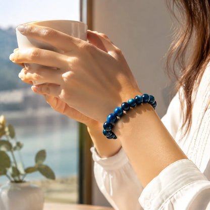 1Pc 6/8/10mm Minimalist Blue Tiger Eye Stone Beaded Bracelet Natural Stone Round Beads Bracelet For Daily Decoration