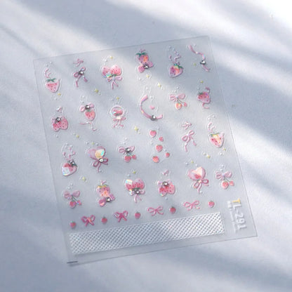 5D Cute Rabbit Love Heart Peach Blossom Flower Yellow Nail Art Stickers Bowknot DIY Self Adhesive Rhinestone Manicure Decals
