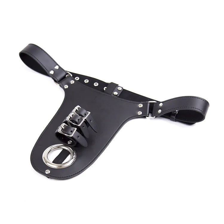 Erotic Underwear Thong PU Leather Male Chastity Panties Cock Penis Sleeve Ring Harness Straps BDSM Restraint  Belt for Men