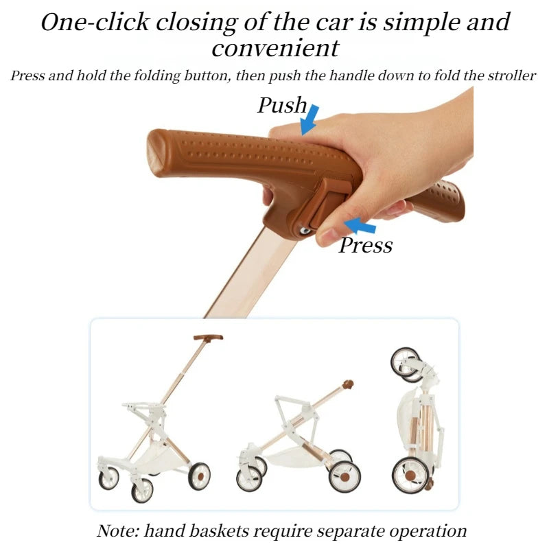 Foldable Dog Stroller Milk White PU Waterproof High Landscape Pet Stroller Outdoor Travel Pet Trolley Bearing Weight 15 KG
