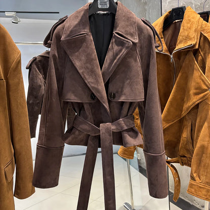 YOLOAgain Vintage Grain Leather Jacket Women Real Leather Sheepskin Jacket With Belt