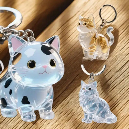 Cute Animal Fur Capsule Keychain, Transparent Cat Hair Bag Pendant, Souvenir Collection and Gift Decorative Accessory