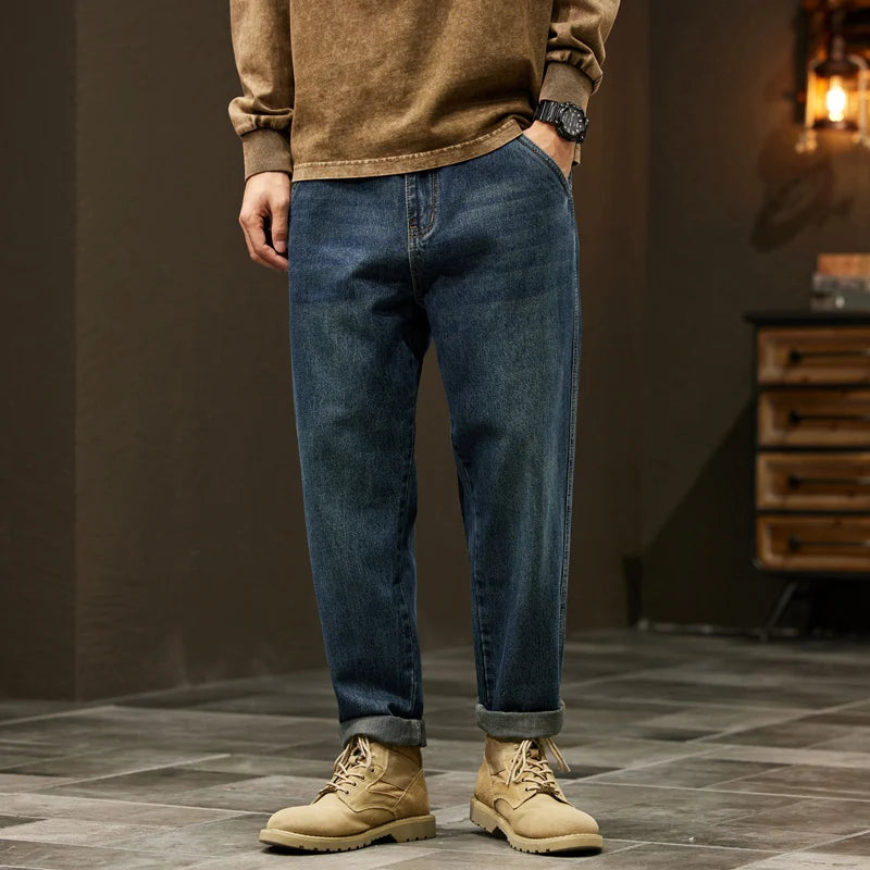 Men's 95% Cotton Jeans High Quality Loose Harem Pants Fashion Baggy Casual Outdoor Work Denim Pants Brand Men's Clothing