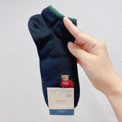 Good Quality Cartoon Gentleman Bear Men's Socks Cotton Harajuku Style Sport Boys Skateboard Novelty Breathable  Christmas Gifts