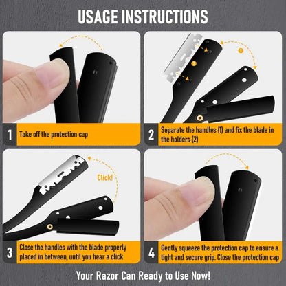 Men's Stainless Steel Razor Blade, Manual Razor Classic Wet Shaving, Black Razor Replaceable Blade