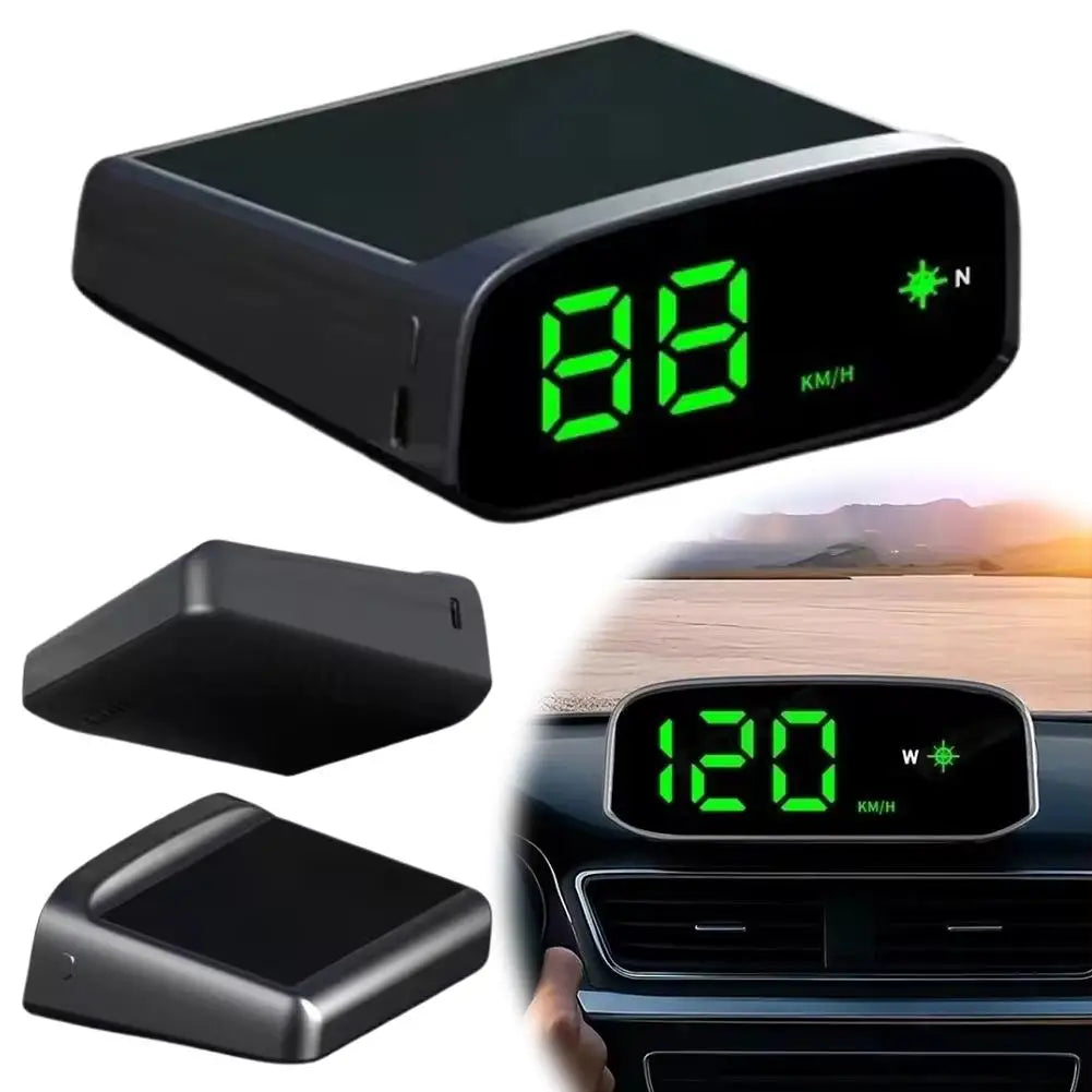 Solar HUD Head-up Display HD LED Car Speedometer Solar+Type-C Dual Charging Overspeed Alarm Safe Driving Universal Accessories