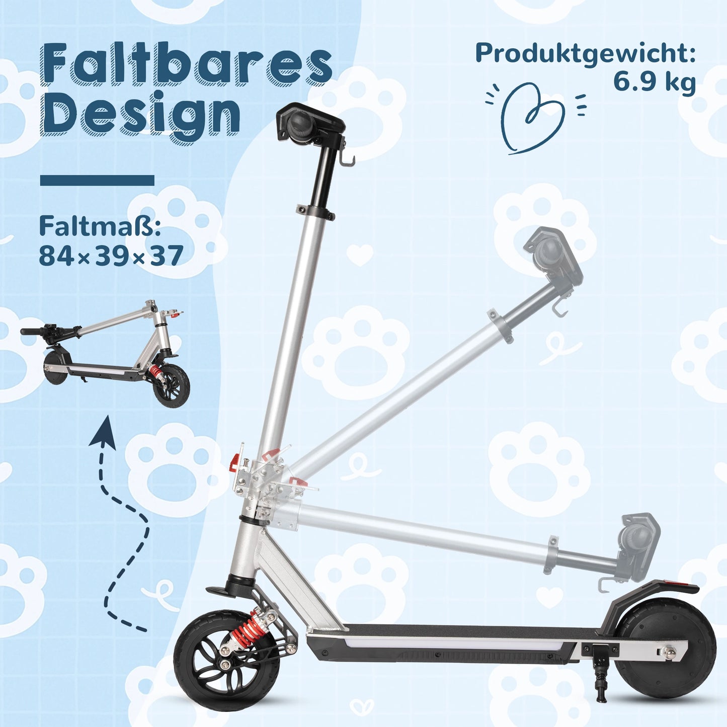 Sinaopus 6.5'' Electric Scooter for Kids 150W Motor, 126Wh Battery, 3-Height Adjustable Handlebar, Front Suspension, Foldable E-Scooter