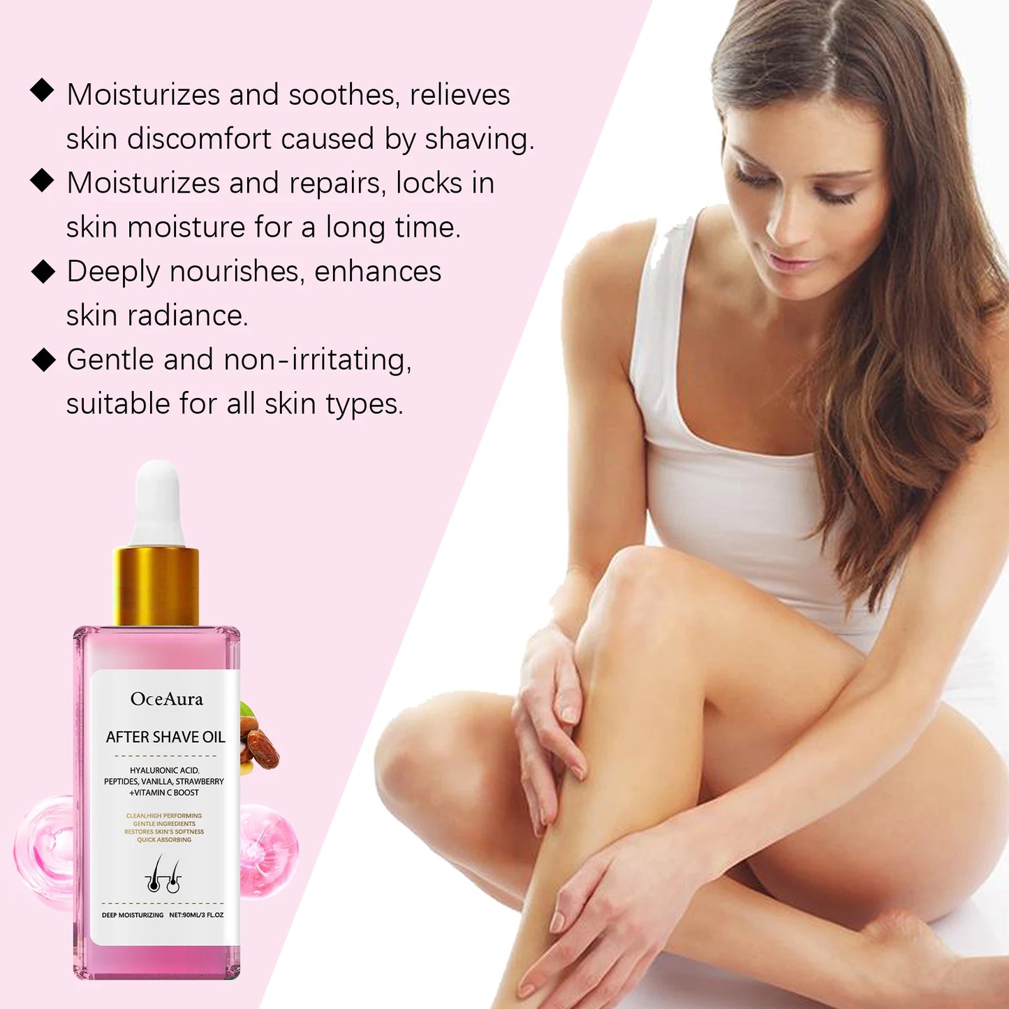 Strawberry Scented After Shave Oil - Soothing Post Hair Removal Essential Oil For Smooth Hydrated Skin, Non-Greasy Formula