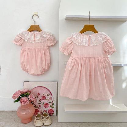 2026 New Newborn Baby Girl Bodysuits 0-24M Baby Girl Romper Summer Short Sleeved Cotton Lace Collar Baby Girl Jumpsuit