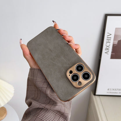 Leather Phone Case For Iphone 13 11 12 14 15 16 17 ProMax Plus Electroplated Frame Lambskin Phone Shell For IPHON 15 16 17Promax