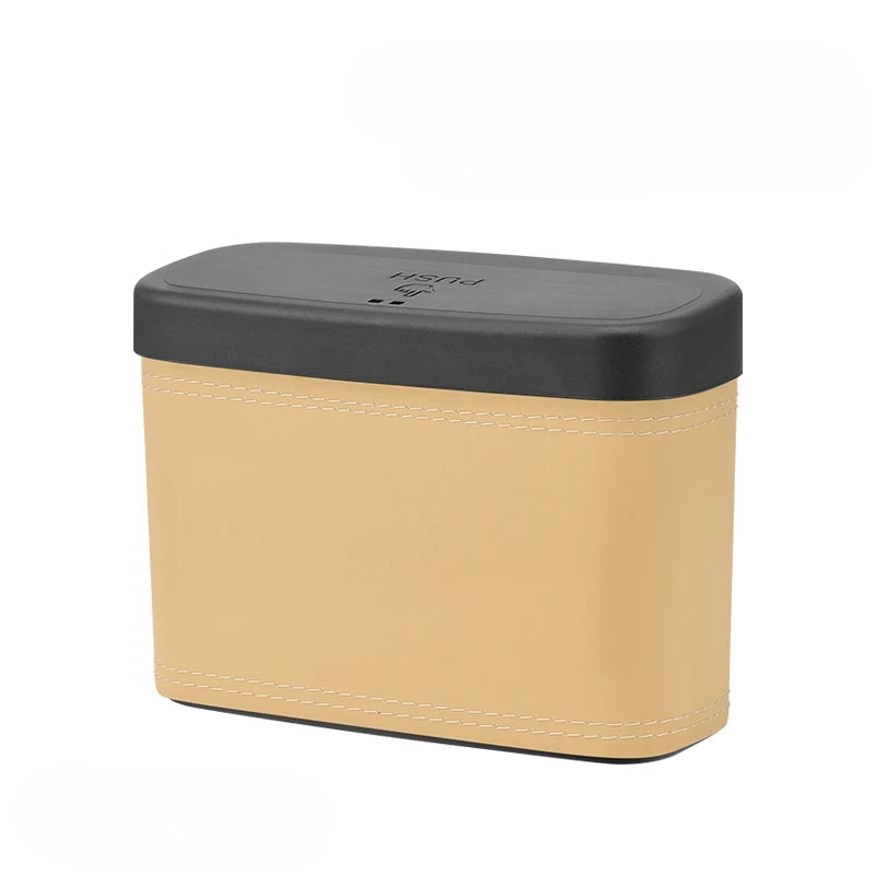 Multi-functional Car Press-down Storage Box PU Leather Vehicle Trash Can, Seat Back and Door Hanging Storage Box, Press-down