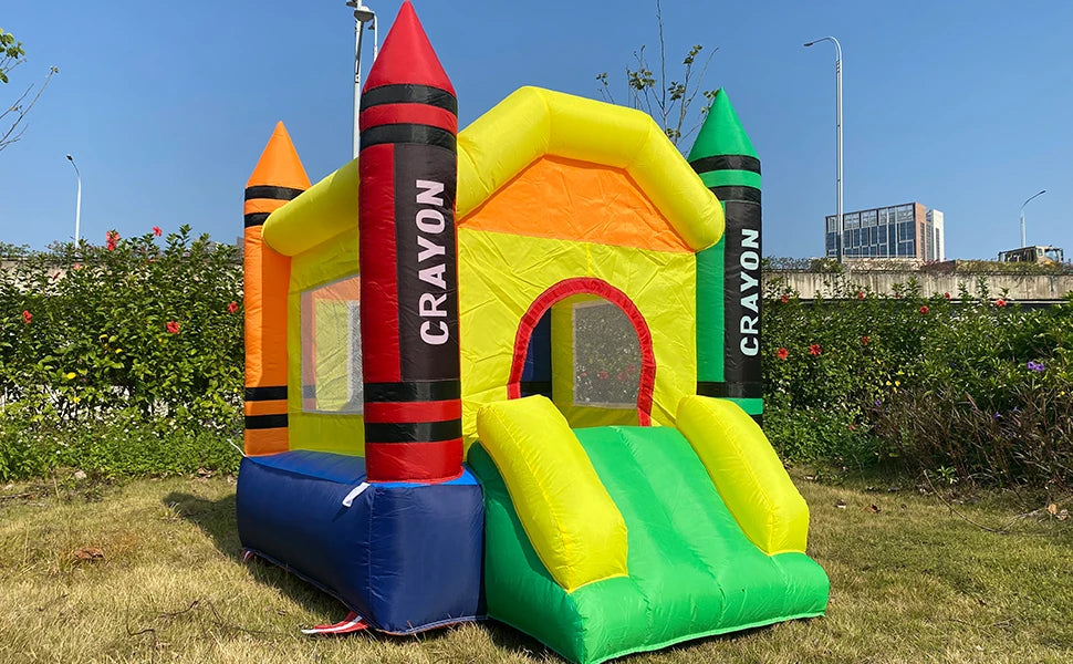 Mini Inflatable Bounce House with Blower Toddler Castle Kids Bouncy House with Slide, air Blower, Carrying Bag and Water Bag