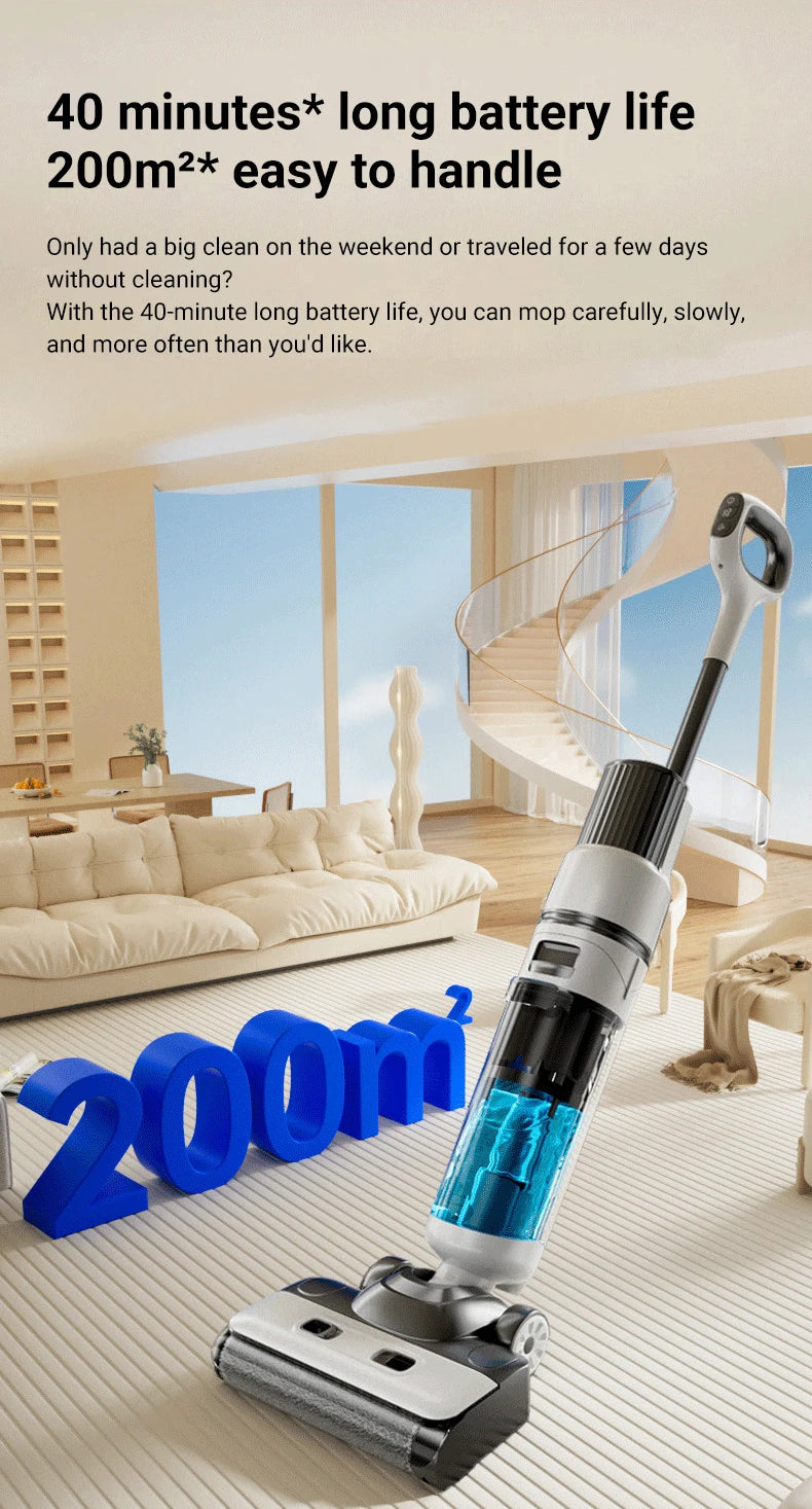 DIVEDEER 15000Pa Wireless Wet Dry Vacuum Cleaner Smart Cordless Mop Floor Cleaner Self-Cleaning Auto Suction Floor Washer