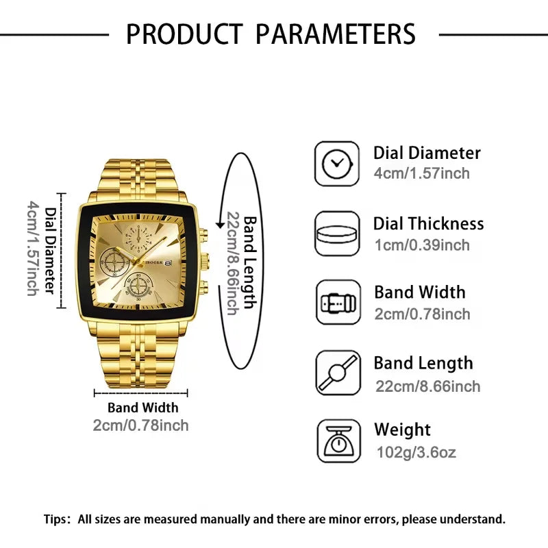 Luxury Square Dial Men Quartz Wristwatch Fashion Stainless Steel Man Business Watches With Calendar Reloj Hombre (Without Box)