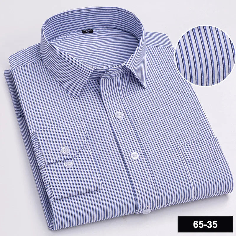 Men's Long Sleeve Shirt High-quality Fashion Casual Print Plaid Stripe Single Pocket Fit Business Formal Office Four Season Top