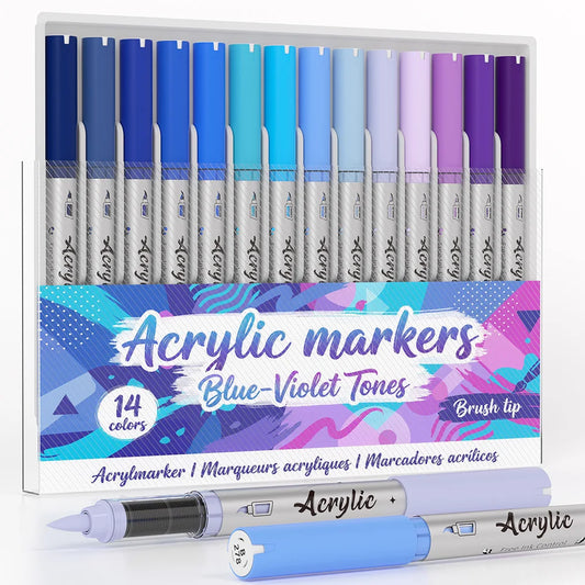 Automatic Ink Control Acrylic Paint Markers, 14 Colors Brush Tip Acrylic Paint Pens Set with 5 Professional Color Series