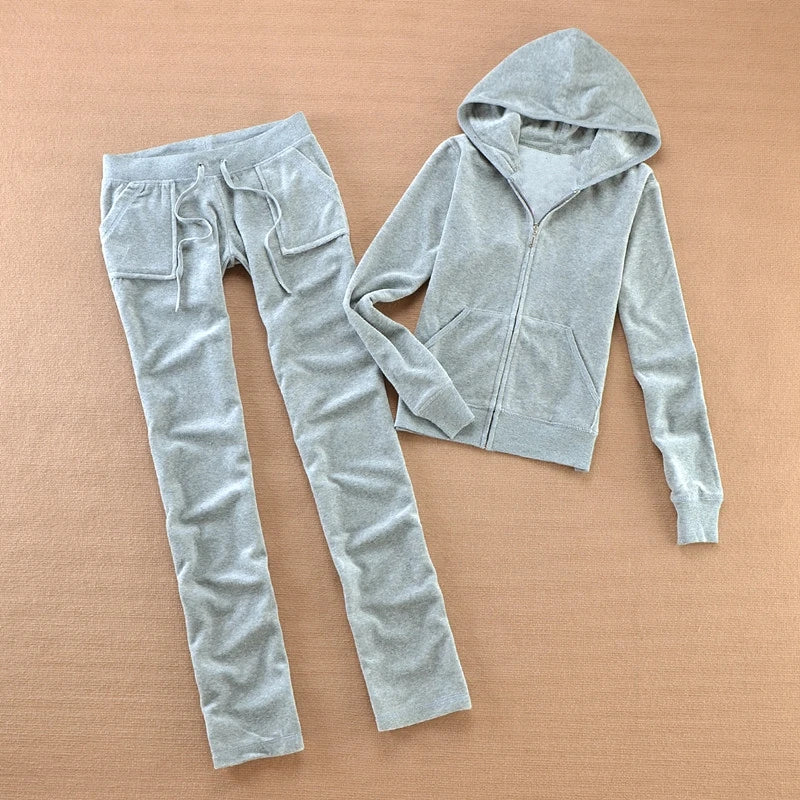 Solid Color Velvet Tracksuit 2025 Women's Zipper Top and Pants Suit Two-Piece Set
