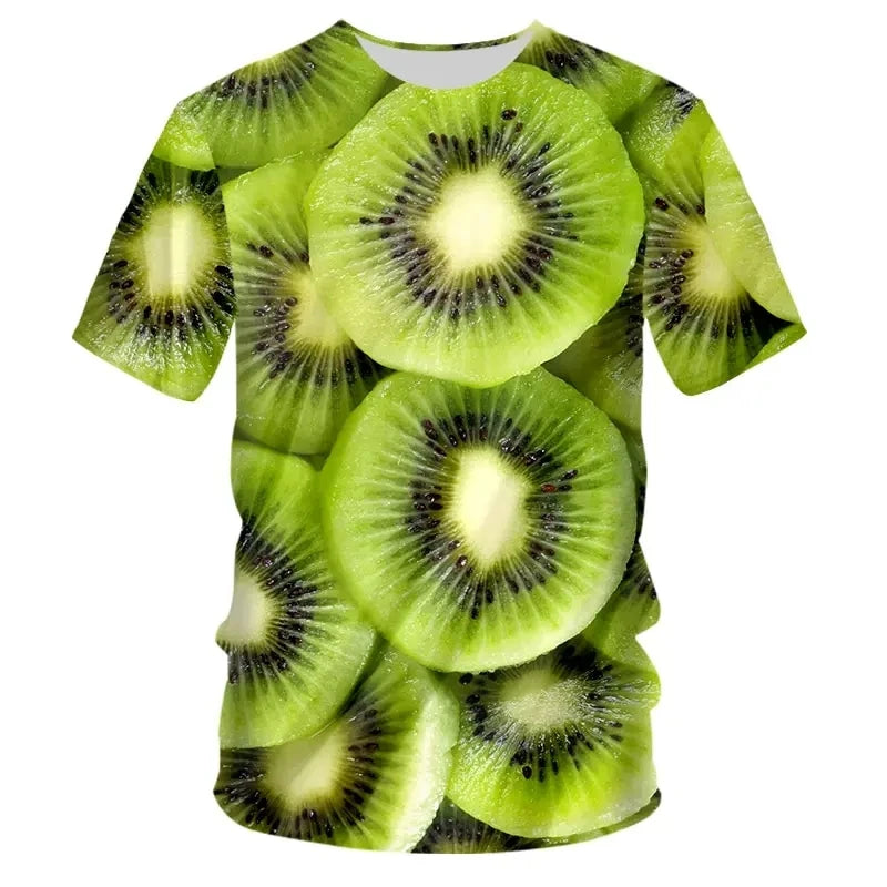 Fashionable New Fun Fresh Fruit Pattern Printed Men's T-shirt Summer Popular Harajuku Personalized Round Neck Comfortable Short