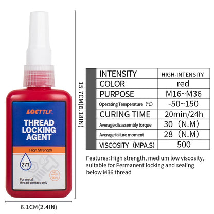 50ml Threadlocker 271Red High-Strength Thread Locker 243 Nuts-Bolts Locker Screw  Lock Tight Seal Fasteners Anaerobic Adhesive