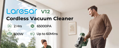 Laresar V12 Fast Charge 600W 65000PA Powerful Cordless Vacuum Cleaner 2H Fast Charging Removable Battery & Smart Display Vacuum