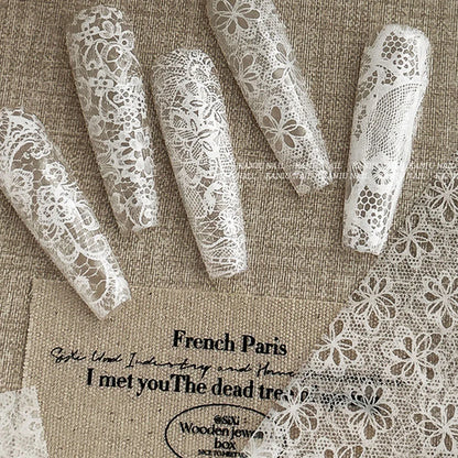 10 Rolls/Box New Black&White Lace Nail Transfer Stickers Sexy Lace Flower Full Wraps Nail Decals DIY French Manicure Decorations