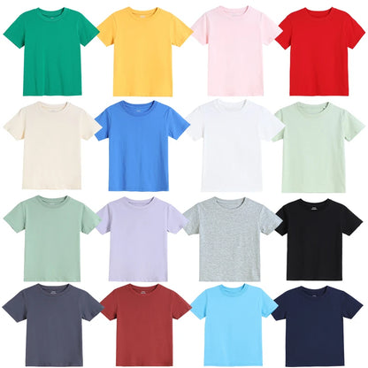 2-16 Years Summer Kids Boys Girls T-shirts Solid Cotton Breathable Teenager Short Tops Children's Tees Casual Shirt Baby Clothes