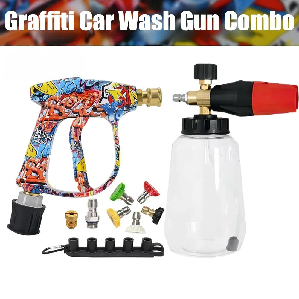 Graffiti Design High-Pressure Foam Gun Set - Multi-Brand Fit for Karcher/Bosch/Nilfisk, Ergonomic Grip,Car/RV/Truck Cleaning Kit