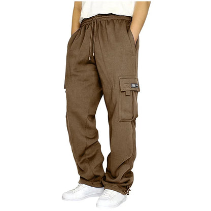 Autumn Winter Fashion Men's Casual Sports Pants Solid Color Multi-Pocket Straight Leg Trousers Loose Large Size Men Cargo Pants