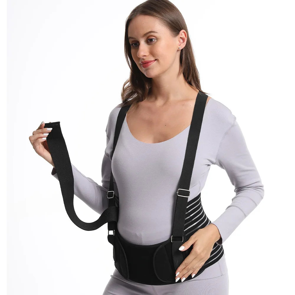 Double Support Back Abdomen Brace Shoulder Strap Lumbar Adjustable Black M-XXL NewSpecial Abdominal Care Belt for Pregnant Women