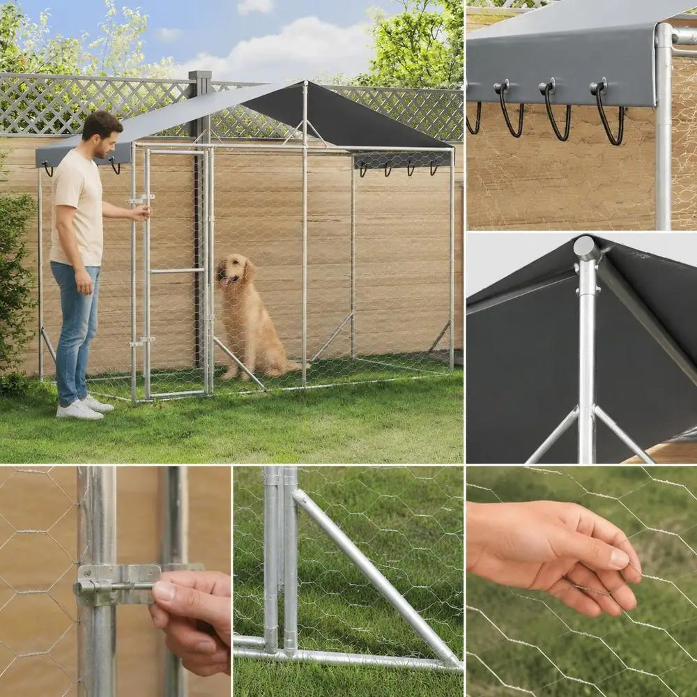 Outdoor Dog Kennel 3 x 1.5 x 2.5m Galvanized Steel Mesh Run With Lockable Door For Garden Animals For Outdoors