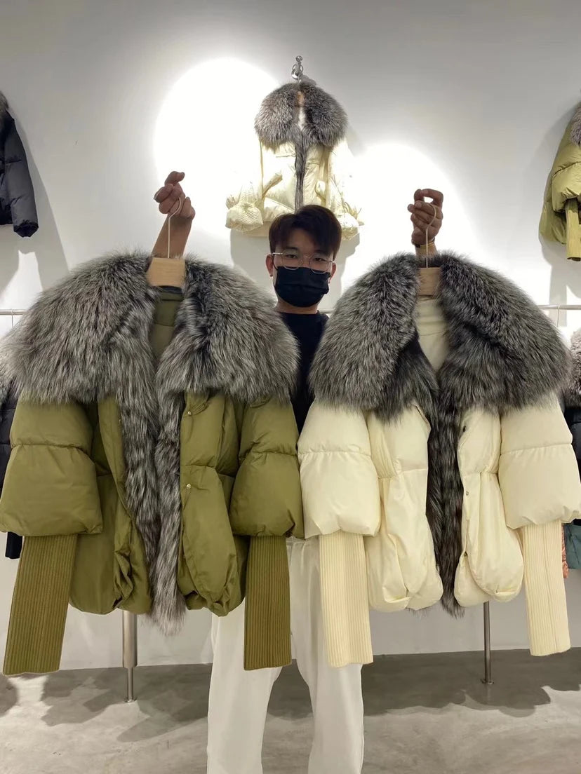 2024 Winter Women Warm Coat Oversized Real Fox Fur Collar Thick Luxury Outerwear New Fashion 90% Goose Down Jacket
