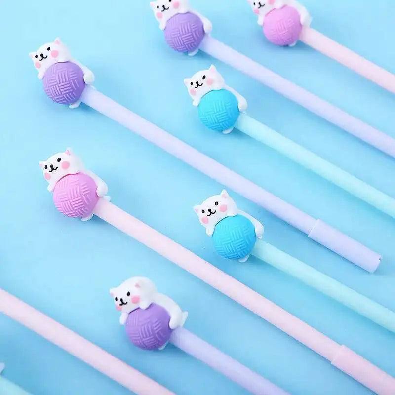 1 Pcs Lytwtw's Cute Creative Cat Gel Pen Cartoon Kawaii Stationery Office School Supplies sweet pretty lovely cartoon Handles