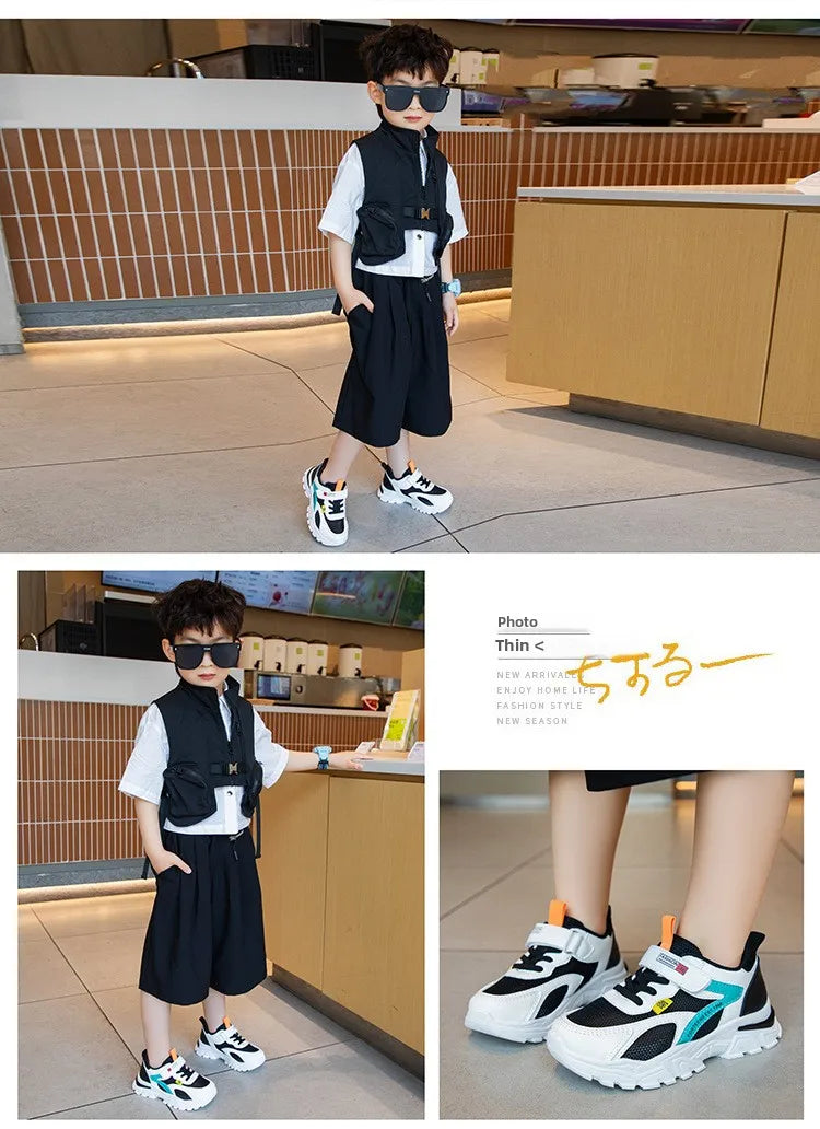 Kid Sneakers Sport Shoes for Boys Fashion Leather Children Breathable Mesh Comfort Shoes Casual Walking Outdoor Running Shoes