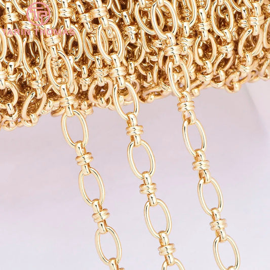 (6219) 50CM 5.8x9MM 24K Gold Color Plated Brass Necklace Chains Bracelet Chains High Quality Jewelry Accessories Wholesale